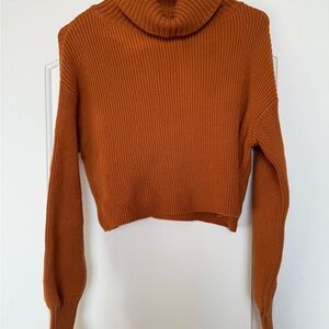 Cozy Orange Cropped Turtleneck Sweater